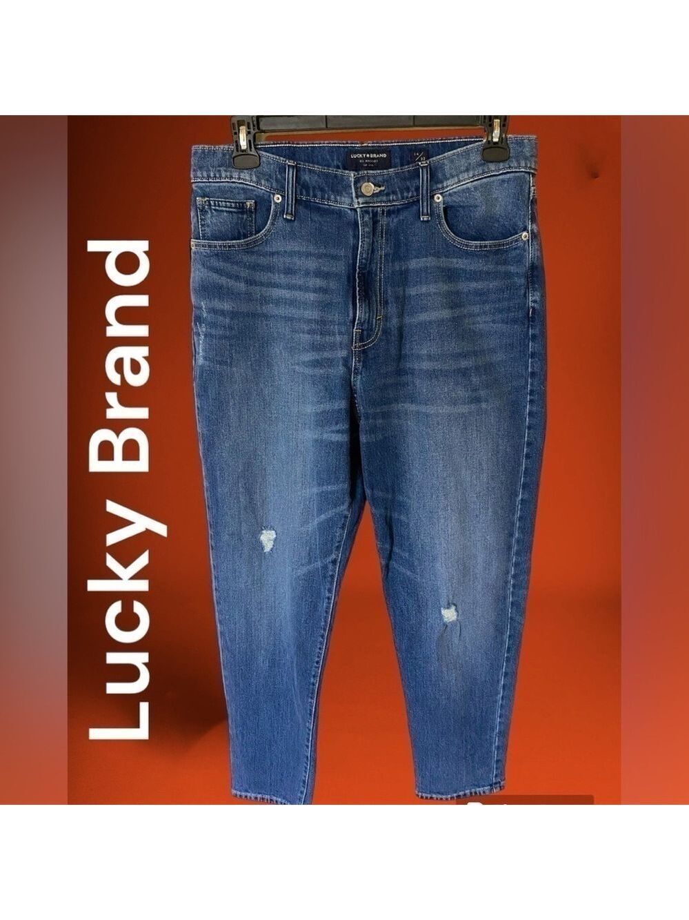 Lucky Brand-NWT “Drew” hi-rise mom jean size 14/32. Just enough distressing! NWT